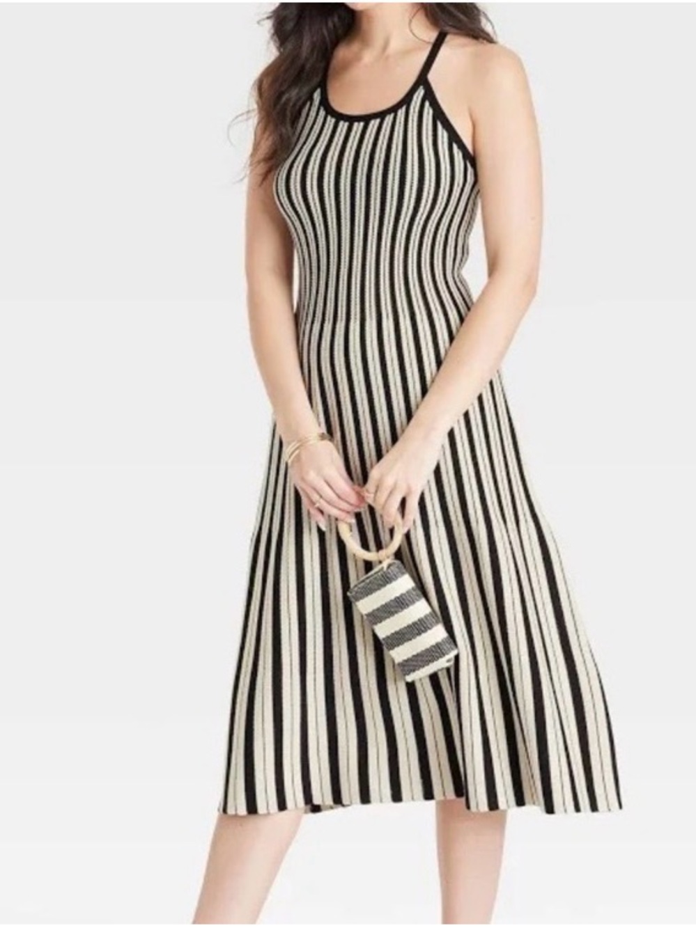 a new day Black & Cream Striped Knit Midi Dress